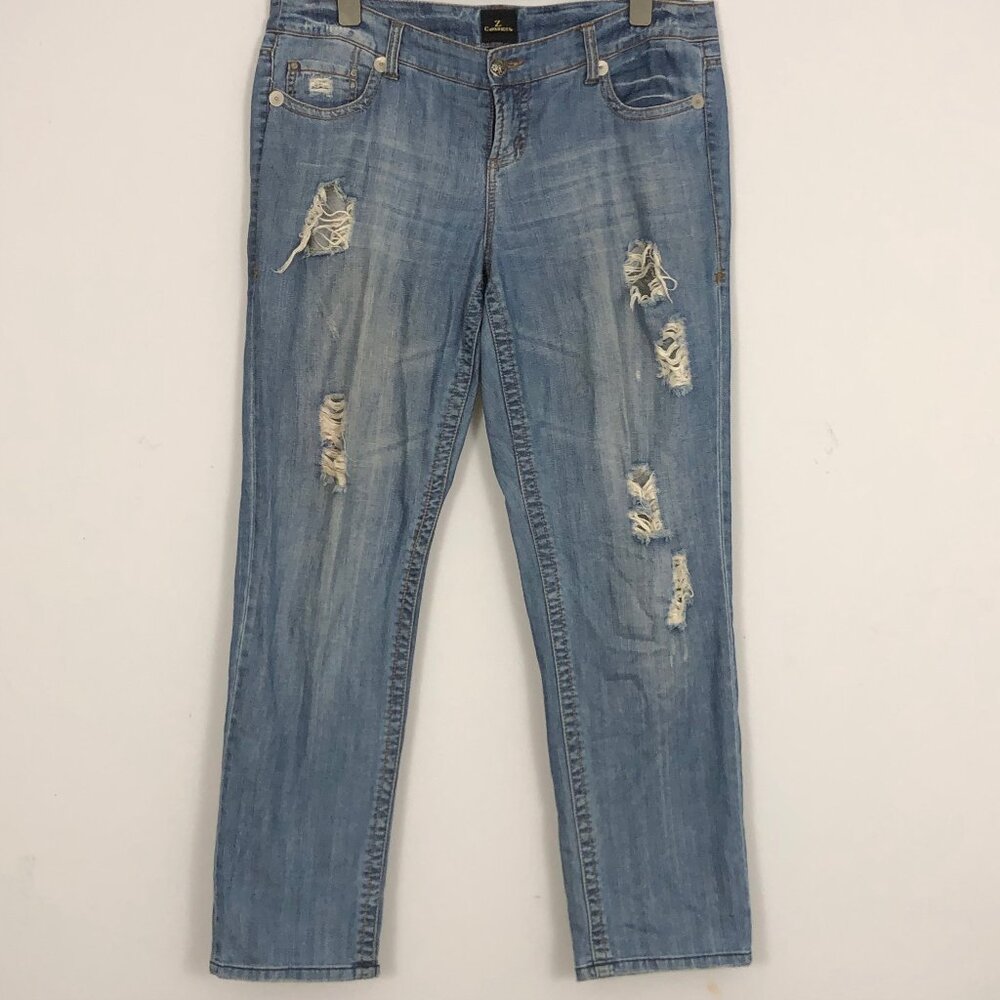 ZCavaricci Jeans Women 14 Blue Distressed Rhinestone Embroidered Relaxed 90s 80s